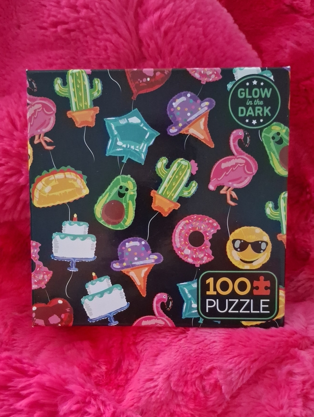 Glow-in-the-Dark Party Icons 100-Piece Puzzle - Black & Multicolor